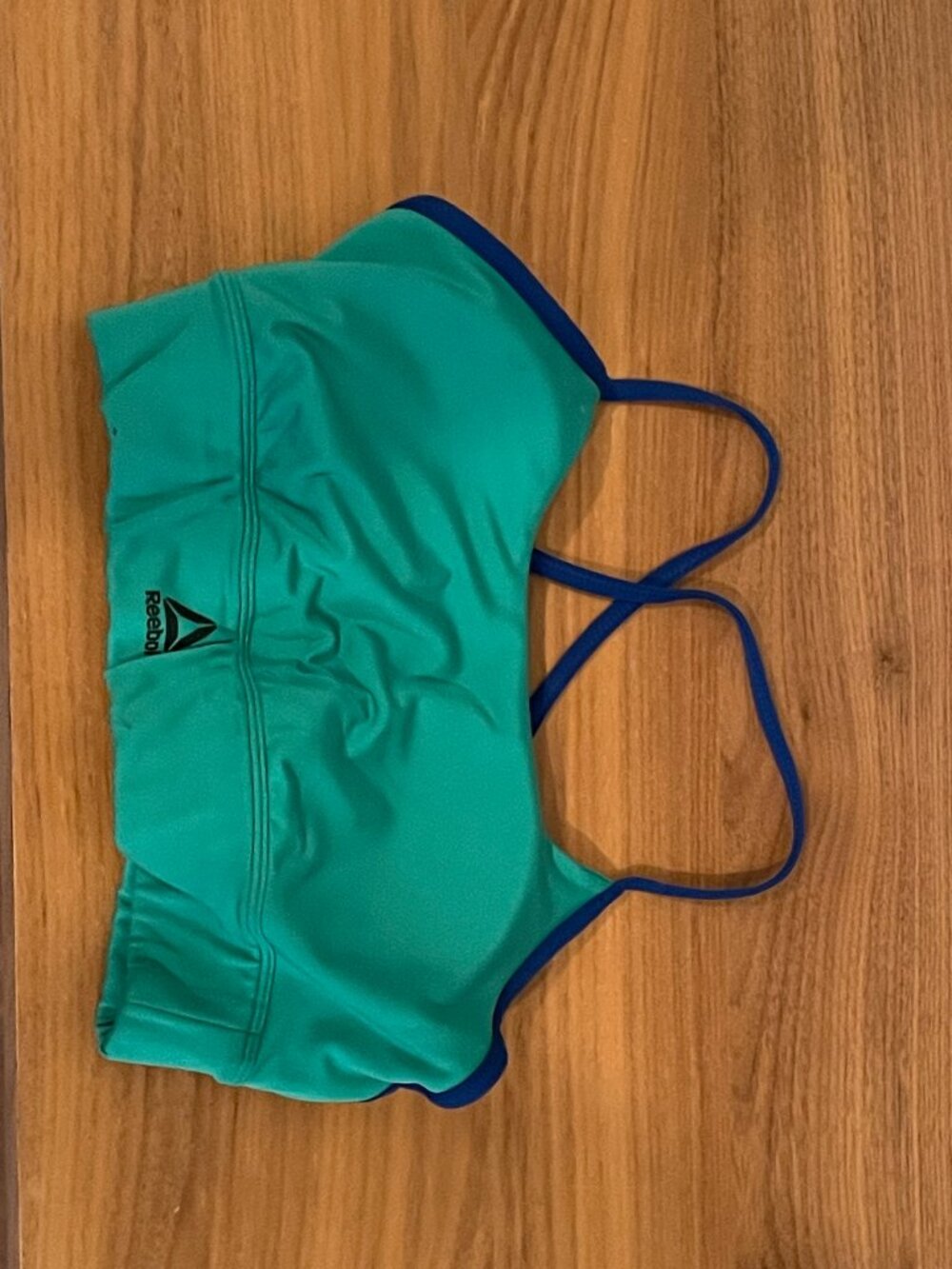 Reebok Speedwick Workout Ready Tri-Back Sports Bra Green/Blue Size M -